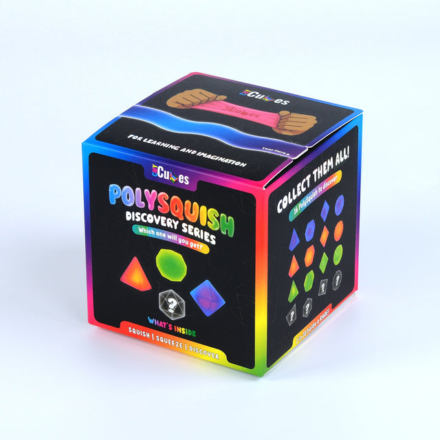 PolySquish Discovery Series blind box with a squishy geometric shape